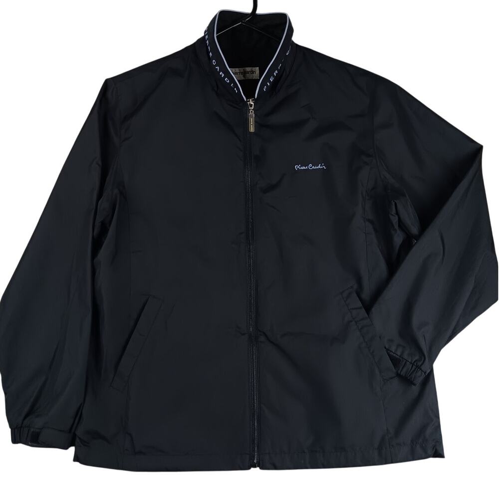 Pierre Cardin 95‎ Paris Windbreaker Mens Medium Black Full Zip Mock Neck Y2K
